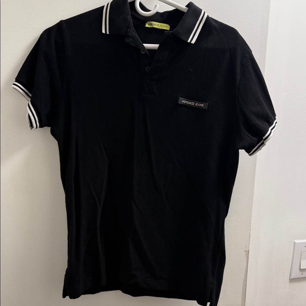 Versace Jeans Collection Black Polo with White Trim Men M runs small